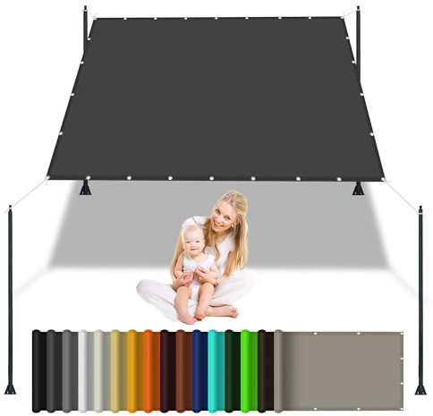 Vela Ombreggiante Tenda 4 x 4.4 m Impermeabile, Rettangolare Tenda a Vela Ombreggiante Telo con Occhielli 185gGSM Oxford per Arredo Esterno Giardino, Grigio Scuro