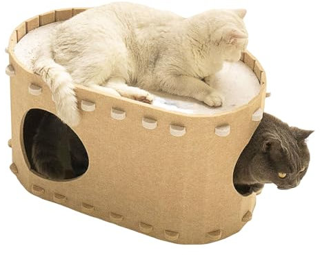 Katzenhöhle aus Filz, Katzenbett Katzenhaus Katzentunnel, 2 Schicht Abnehmbarer Katzen Haus Filz für Mietze Katzen zum Schlafen, Verstecken und Toben (Helle Kamel, 58 x 33 x 30cm)