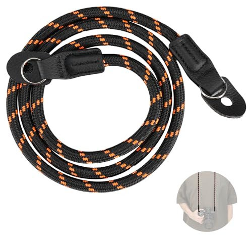 NEEWER Bandoulière pour Appareil Photo, Sangle de Cou en Corde d'Escalade en Nylon Tissé Rond Durable avec Porte-clés et Rabats de Protection pour DSLR et sans Miroir, 43/110cm, Orange, CA096