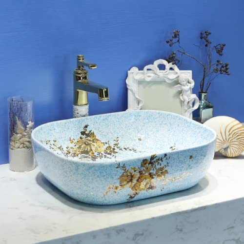 ROLTIN Countertop Basin Table Basin,Rectangle Ceramic Hand Washbasin,Home Bathroom Washbasin,Bathroom Sinks