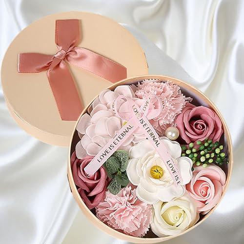 QSLKI Soap Flower Bouquet, Fake Flowers, Unique Floral Gift, Birthday Flowers, Personalised Candle, Anniversary, Birthday, for mom or girlfriend, Fake flowers, no Soap, with Fragrance (pink)