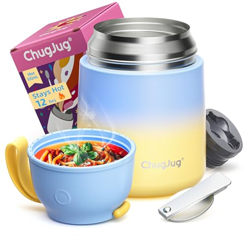 ChugJug Thermobehälter für Essen 530ml, Edelstahl Thermobecher für Essen Warmhaltebehälter mit Löffel, Auslaufsicher Lunchbox, BPA-frei, Thermobox Suppen, Müsli to Go-Hält 12 Stunden Heiß oder Kalt