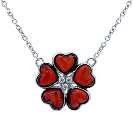 Halskette Bernsteinblume mit 3 Zirkonia in St.Silber 925, Gr. 44-47cm; Silberkette 925 Damen