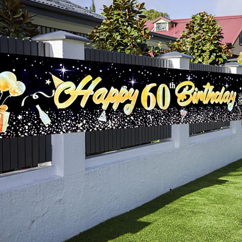 Happy Birthday Banner, 60.Deko Geburtstag Banner, Wesentliche 60. Geburtstag Männer Frauen Deko banner, Geburtstagsdeko Geburtstagsbanner 60., banner Personalisiert Geburtstag Hintergrund - 210×40 cm