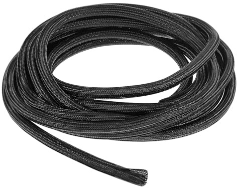 sourcing map Gaine de protection tressée extensible en PET pour gestion des câbles, TV, ordinateur, audio, appareils à la maison, bureau, 6,1 m, noir