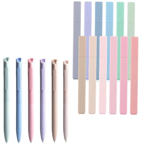 Okaywork 18 Stück Textmarker, Gelschreiber, Farbe Silikon, Pastellfarben, Pastell-Textmarker, geeignet für Studium, Geschenke für Mädchen, keine Blutung, schnell trocknend, 18 Stück