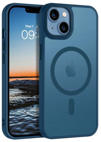 GUAGUA Cover Magnetico per iPhone 13/iPhone 14, Compatibile con MagSafe, Custodia con Paraurti Antiurta da Telefono Labbra Rialzate Glassata Traslucida Opoca Anticaduta Protettivo Case, Blu