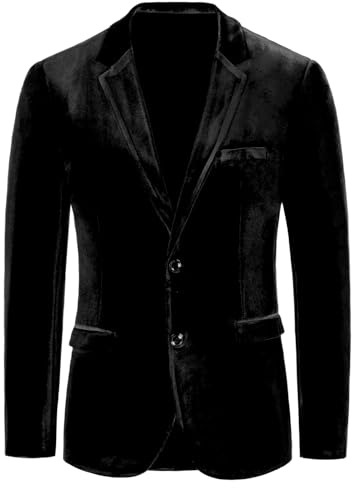 Blazer en velours pour homme - Veste en velours - Coupe slim - Blazer à deux boutons - Costume en velours - Veste de smoking - Blazers pour homme - Blazers pour hommes, Noir , 58