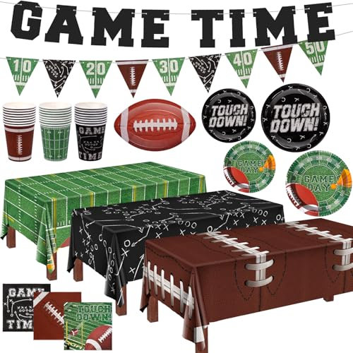Football Party Supplies Kit Serve 24,100pcs Football Tableware Set Include Football Dinner Plates,Dessert Plates,Tablecloth,Napkins,Cups,Banner for Super Bowl Game Day Football Theme Party Decoration