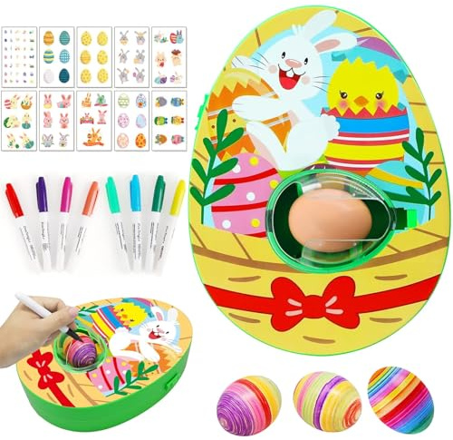 Ostereier Maschine,Osterei Dekorationsset,Ostereier Malmaschine zum Bemalen,Oster Eier Dekos Kit mit Eier-Malgerät,8 Farben Marker Stiftes,3 Eier & 10 Aufkleber,DIY Gemalte DekoOstereier für Kinder