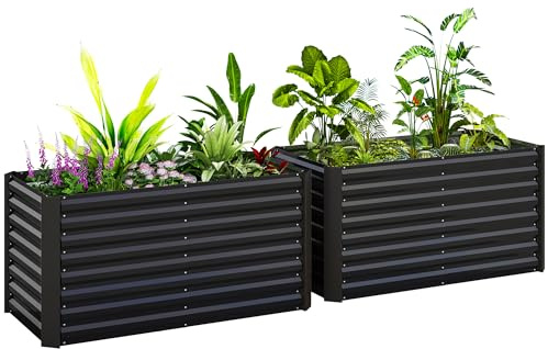Outsunny Lot de 2 Lits de Jardin Surélevés 120 x 60 x 60 cm Gris Foncé | Acier Galvanisé, Carré Potager de Jardin, Fond Ouvert, pour Légumes à Racines Profondes, Fleurs