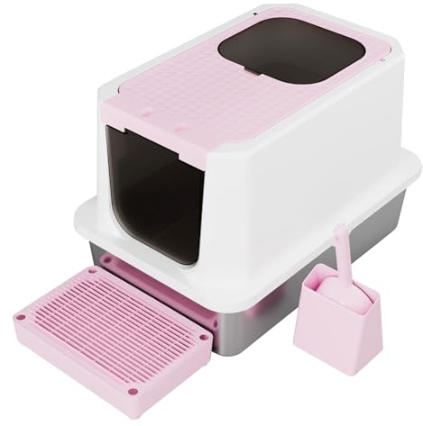 RIZZARI Stainless Steel Litter Box: Enclosed Top Entry with High Sides | 304 Stainless Steel / Top & Front Dual Entry / Reduces Litter Tracking / Large Interior Capacity / Easy Top-Access Cleaning