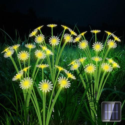 Blumen Lichterkette Solar Außen Garten Gänseblümchen Beleuchtung, 4 Pack Solar Garten Lights, wasserdichte Gartenkunst Feen Beleuchtung für Garten Dekoration