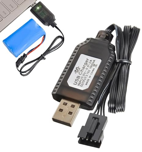 7.4V USB LiPo Charger Cable with SM-4 Pin Plug for RC Packs, Universal | /Overcharge Protection | LED Indicator | Durable Lipo Battery Charger, Ideal for 7.4v Rc Toy Battery Packs