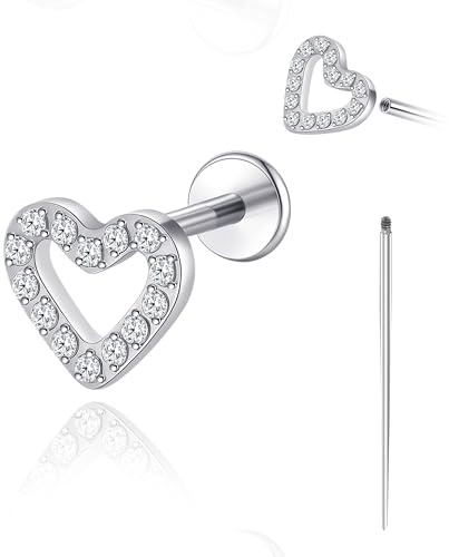 limerencia 18G Ohrstecker mit flacher Rückseite, hypoallergenes Titan Innengewinde Piercing Schmuck für Tragus/Helix/Knorpel/Concha/Medusa/Nase/Labret, 1 Stück