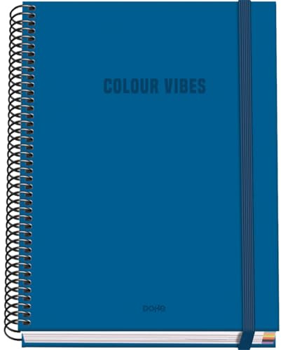 Dohe - Cuaderno A5 Cuadriculado - 100 Hojas Grosor 90 gr/m², Tamaño 16,2x21 cm, Tapa Dura, Cierre Anillas y Goma Elástica, Cuadrícula 5 mm, Material Escolar - COLOUR VIBES Azul