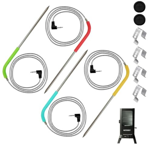 4-Pack Meat Temperature Probe for Masterbuilt 710 Digital Electric Smoker | Fits MB20070924,Replacement for Part 551315,Stainless Steel Waterproof Thermometer Probes with 2 Probe Grommet&4 Grills Clips
