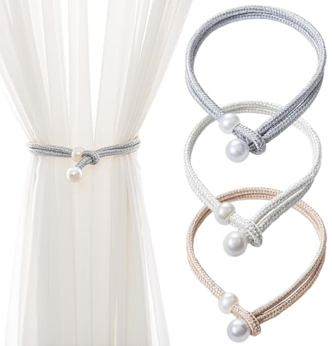 TRKETK Lot de 12 embrasses de rideaux réglables avec boucle de rideau en perles - Style moderne et simple - En polyester tissé à la main - Pour décoration d'intérieur, bureau, hôtel