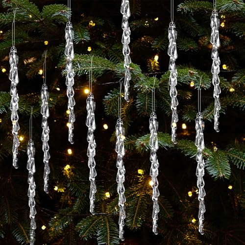 HERZWILD 25Pcs Christmas Icicle Ornament Acrylic Clear icicles Set Christmas Hanging Icicles Pendant for Xmas Tree Holiday Wedding Winter Party Decor (Shape B-13cm)