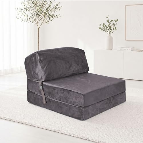 SAPPHIRE Guest Foldable Z Bed Chair | Water Resistant Removeable Cover | Sleepover Sofa Futon Mattress | Bedroom Living Room Furniture | Soft, Lightweight & Comfy Ergonomically Designed (Grey)