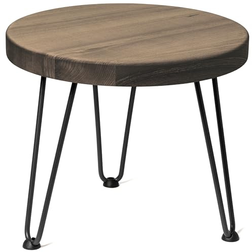 LAMO Manufaktur Mesa de Centro Redonda 40 cm | Mesa Auxiliar Madera para salón, mesita de Noche para Dormitorio con Patas Hairpin | Grosor: 40 mm, Color: Nogal, Patas: Negro, Altura: 30 cm