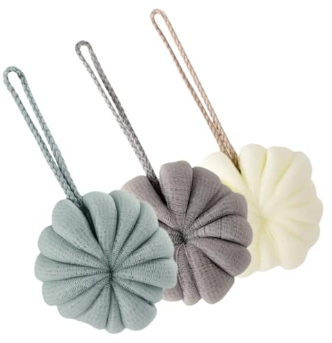 Beaupretty 3 pezzi Spugne da Bagno Esfolianti in Luffa Naturale Palline da Doccia Morbide e Densamente Schiumose per Pulizia e Donna Quotidiano Spa