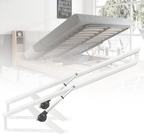 Mécanisme De Levage De Lit Électrique Robuste Avec Télécommande, Charnière À Ressort Pliable For Sommier Et Canapé-lit, Gain De Place, 2 Pièces(White,80cm)