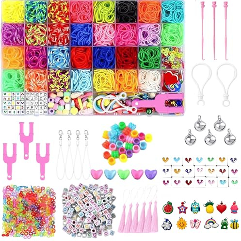 DasKid Loom Band Kit – 3000+ Rubber Bands with Charms, Hooks, S-Clips & Organizer Box | DIY Bracelet Making Set for Kids (3000+ Loom Bands kit) Easter Gifts for Boys and Girls