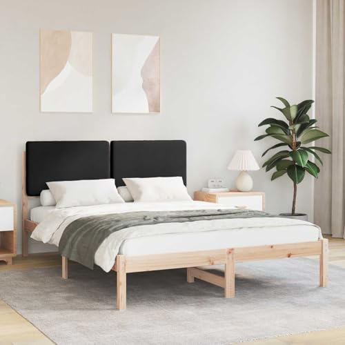 Mandloder Bettgestell mit gepolstertem Kopfteil, Schwarz, 140x200 cm, Massivholz Kiefer, kein Boxspring nötig, modernes Doppelbett für Schlafzimmer