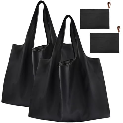YINKIGI Large Reusable Shopping Bags 2 Pack Foldable Tote Bag | Folds into Compact Pouch, Waterproof Shopping Bag Washable, Lightweight & Sturdy, Ideal for Grocery & Daily Use