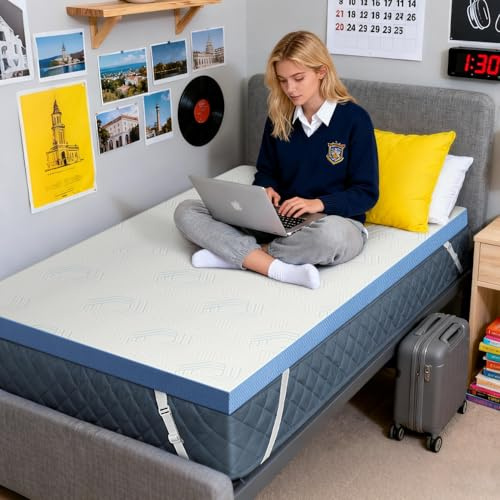 Extra Firm Mattress Topper Twin: 3 Inch High Density Foam, Extra Support Mattress Pad for Back Pain Relief, Breathable Washable Cover with Anti-Slip Straps, CertiPUR-US Oeko-Tex Certified 75x38, Blue