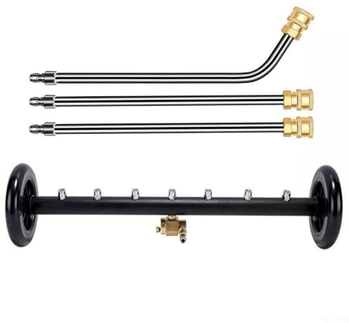 Hosrivae Hochdruckreiniger-Unterbau-Reiniger, 4000 PSI mit Verlängerungsstab-Set für Fahrgestelle und Wasserbesen, Messing- und Edelstahlkonstruktion, schwarzes Rad)