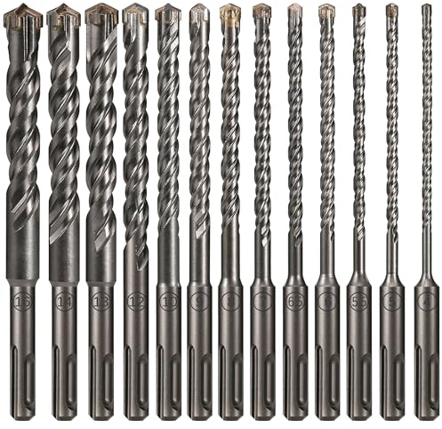 Vearter Ø4-16mm x 160mm SDS Plus Concrete Drill Bit 13PCS, YG8C Carbide Tipped Rotary Hammer Drill Bit, Masonry Drill Bit for Concrete, Brick, Stone, Cement, Masonry