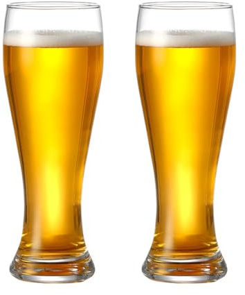 MRDLKNX Juego de 2 vasos de cerveza de trigo de 500 ml, vasos de cerveza clásicos Pilsner, aptos para lavavajillas, vasos de cerveza duraderos para el hogar, bar, fiesta y uso diario