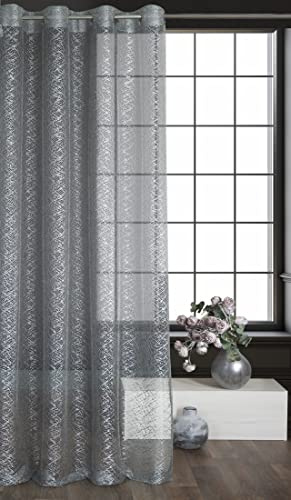 Eurofirany Amanda Cortina con Ojales - 1 Pz, Cortina de Ventana, Cortina Transparente, Cortina de Visillo para Salón Dormitorio Habitación de Niños Comedor, 140x250 cm, Gris