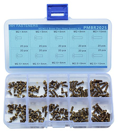 HH FASTENERS M2 M2,5 Messing Phillips Pan Head Maschine Schrauben Lieferumfang 200er assortmrnt Set, M2 x 4-10 mm, M2,5 x 4-10 mm