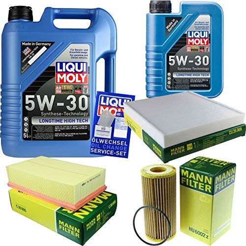 Filter Set Inspektionspaket 6 Liter Motoröl Longtime High Tech 5W-30 MANN-FILTER Innenraumfilter Luftfilter Ölfilter