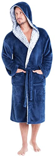 CityComfort Bata Invierno Hombre y Adolescente, Albornoz Polar con Capucha, Bata de Estar por Casa - Regalos Hombres(XL, Azul Oscuro)