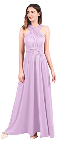 Robe longue convertible pour femme - Robe de soirée, de bal, de mariage, de cocktail, lavande, S
