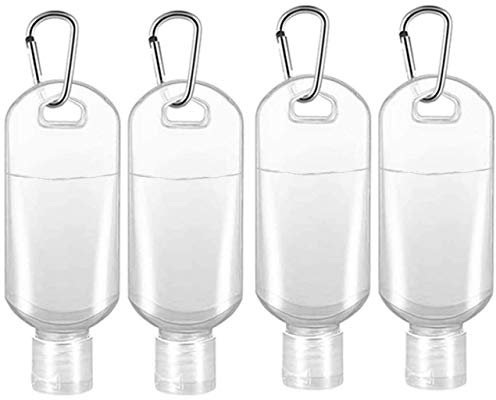 Flacone disinfettante per le mani con clip, 4 flaconi riutilizzabili per disinfettanti per le mani, 50 ml, con coperchio ribaltabile e moschettone