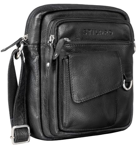 STILORD Ryan Crossbody Tasche Herren Leder Kleine Herrentasche zum Umhängen Vintage Ledertasche 9,7 Zoll iPad Tasche Messenger Bag Umhängetasche Echtleder Farbe:schwarz