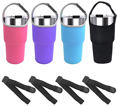 Paquete de 4 Soportes para portavasos de 30 oz, Funda de Neopreno DanziX de Repuesto con asa de Transporte en Total 8 Piezas: Negro, Rosado, Morado, Azul