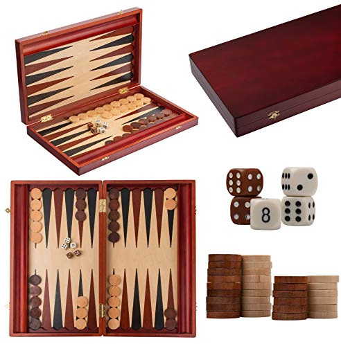 Master of Chess TRYKTRAK Backgammon, klassisch, 57 x 48 cm, großes Set aus Holz in einem eleganten Brettspiel aus Mahagoni für Erwachsene und für KDS
