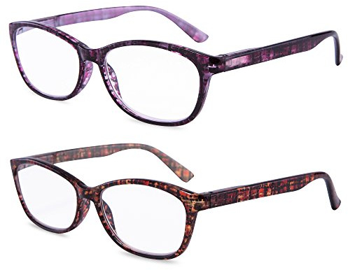 EYEGUARD 2 Pairs Reading Glasses for Women Ultra Clear Spring Hinge Readers +4.00