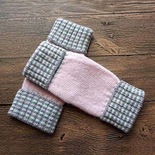 Lederhandschuhe für Damen Herbst und Winter Streifen Damen Pure Wool halbe Finger-Tippen Schreiben Warm Touch Screen Handschuhe (Color : Pink, Size : One Size)