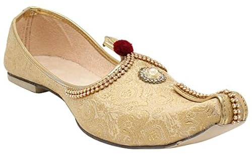 Zapatos de boda para hombre, Punjabi Jutti Mojari, étnico, indio, Khussa, zapatos planos de boda, talla 7-12, sol (dorado y crema), Dorado, 44.5 EU