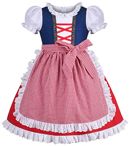 Sunny Fashion Robe Fille Femme de ménage Dentelle Tablier Allemand Dirndl Oktoberfest Bavarois 4 Ans
