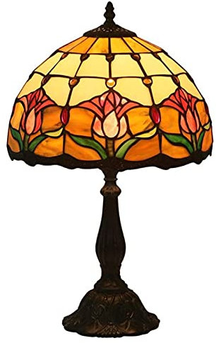 CAPXXIN 12 Inch Tiffany Style Table Lamps Tulip Flower Design Stained Glass Shade for Bedroom Living Room Reading Lighting,Resin base needed