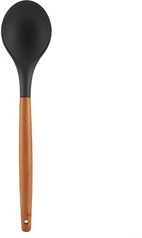 Silikonlöffel Lang, Silikonlöffel mit Holzgriff zum Kochen Silikon Küchenutensilien Kochlöffel Rührlöffel mit Loch Servierlöffel Silikon, Antihaftbeschichtet für Kochen Backen Rühren