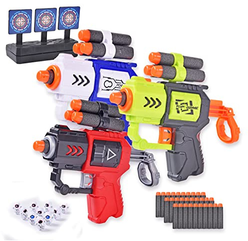 SZJYMY 3 Pack Blaster Gun Toy Guns, Soft Foam Dart Blaster Compatible with Nerf Guns with 10 Little Tumbler 1 Nerf Targets For Shooting 30 Pcs Soft Foam Darts Toys For 3 Year Olds Boys